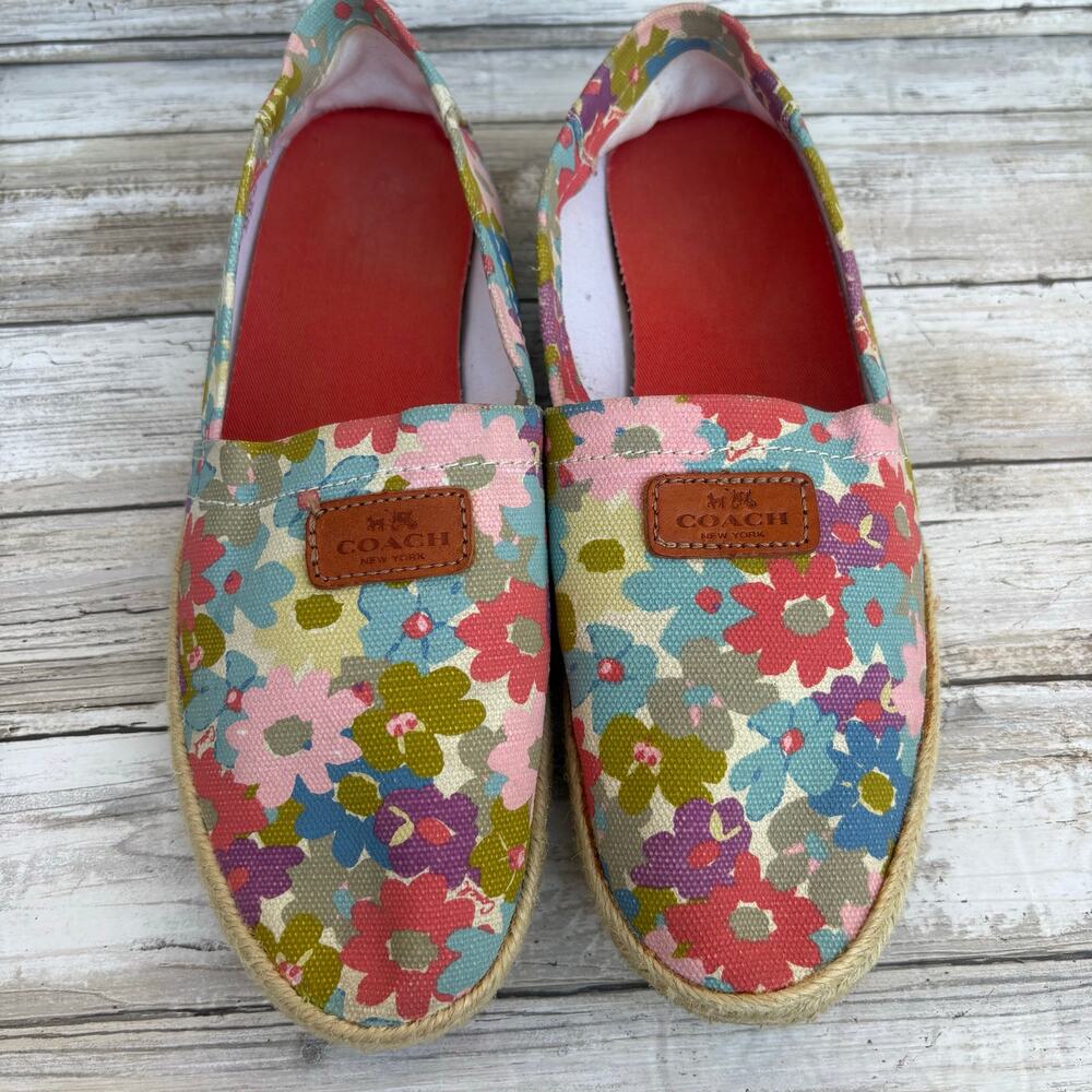 Coach Margret Espadrille Slip On Flats Sz 9.5B Floral Print Canvas Coastal Boho - Picture 3 of 11